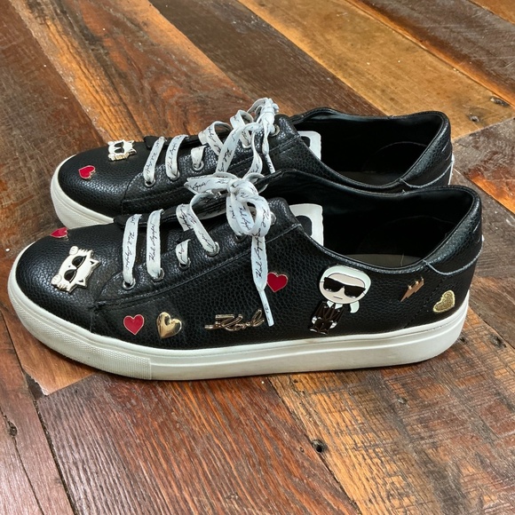 Karl Lagerfeld Paris Cate Pins Lace-Up Platform Sneakers Black Leather Size 10 - Picture 6 of 16